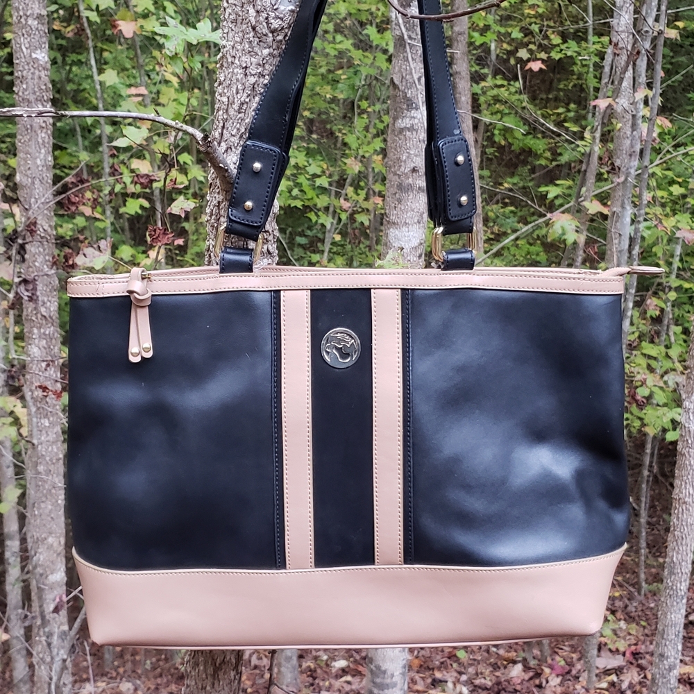 Spartina 449 Genuine Leather & Nubuck Elegant Black and Tan Tote.